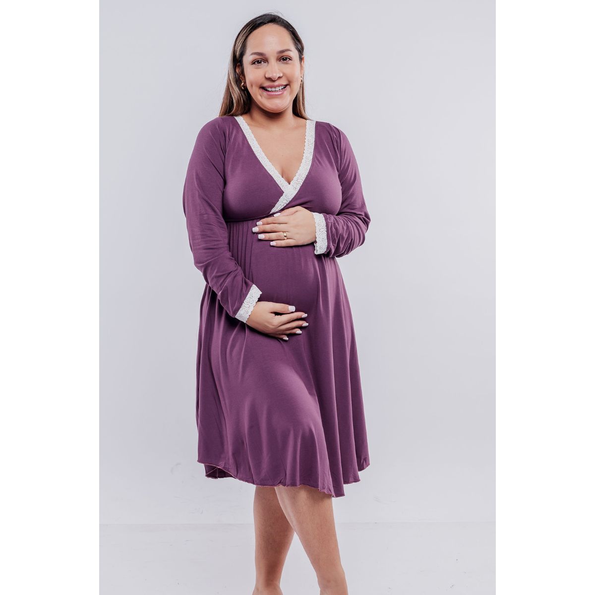 GENERICO - Camison Maternal Victoria Manga Larga Lactancia BCxy Morado