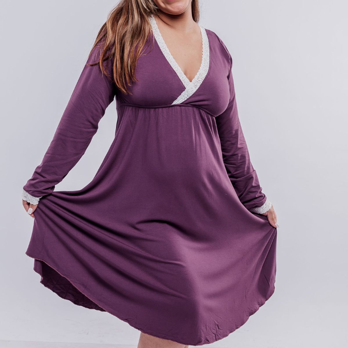 GENERICO - Camison Maternal Victoria Manga Larga Lactancia BCxy Morado