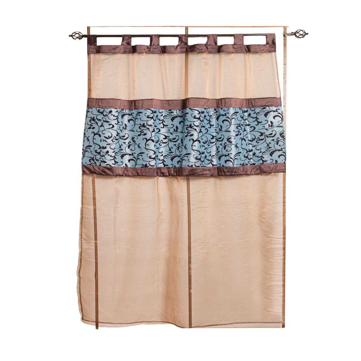 PANADECOR - Cortina Panadecor Bicolor Con Diseño Floral Turquesa 140X240Cm