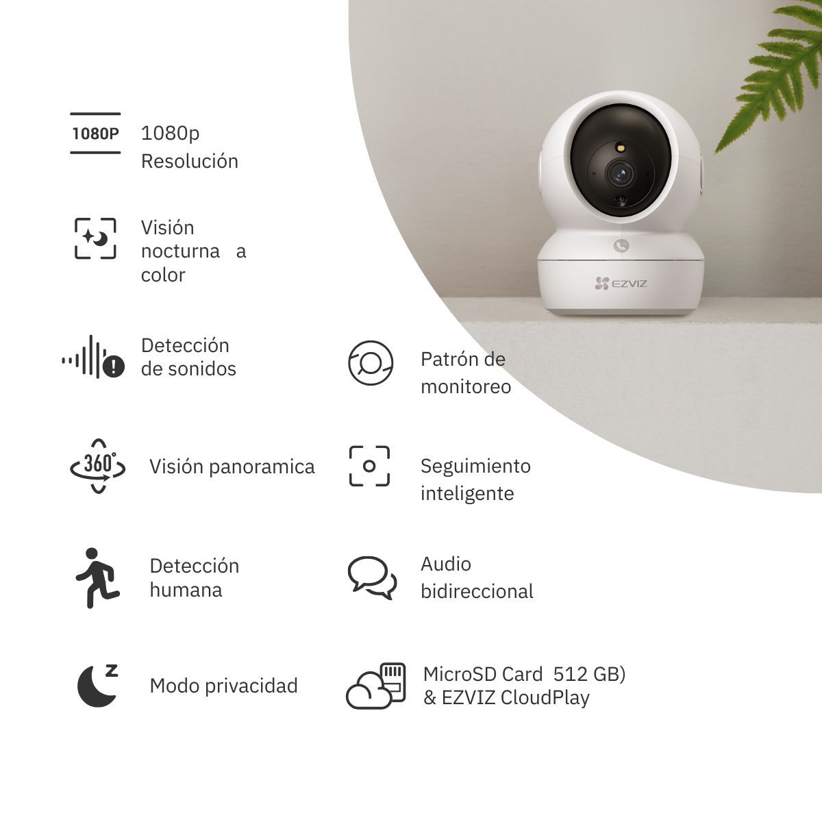 EZVIZ - Cámara De Seguridad Inteligente Para Interiores H6C Full HD + Monitor SD7 -Ezviz