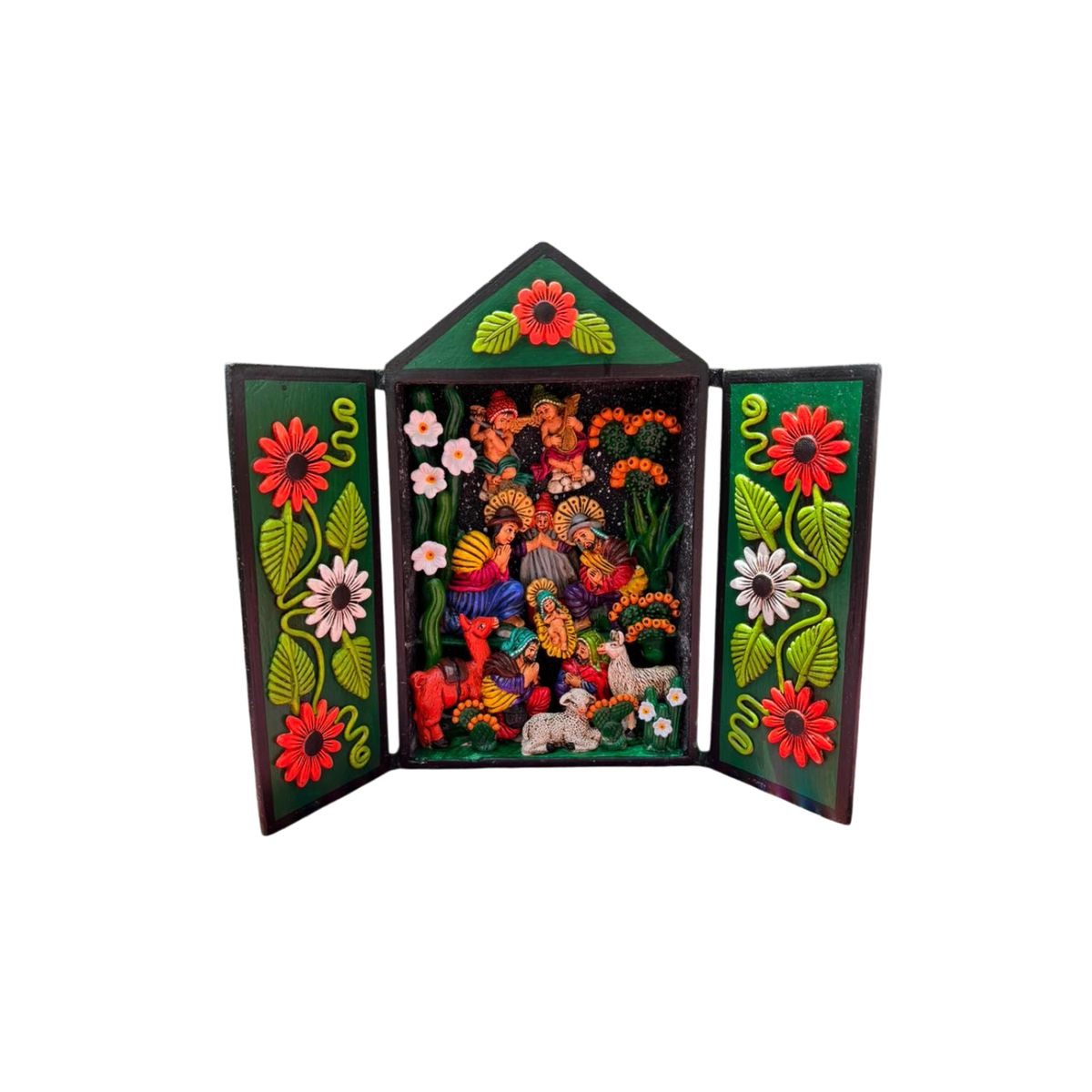 ACHALLAY ARTESANIA DE BARRO - Retablo de Nacimiento Ayacuchano Verde Oscuro