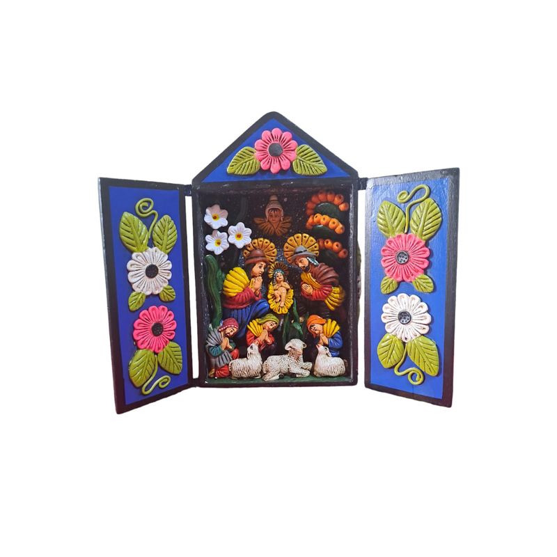ACHALLAY ARTESANIA DE BARRO - Retablo de Nacimiento Ayacuchano Azul