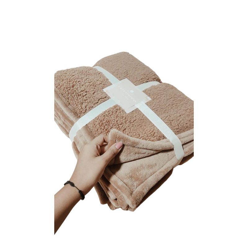 GENERICO - Manta Nórdica Doble Cara 178x150 Camel felpha carnero