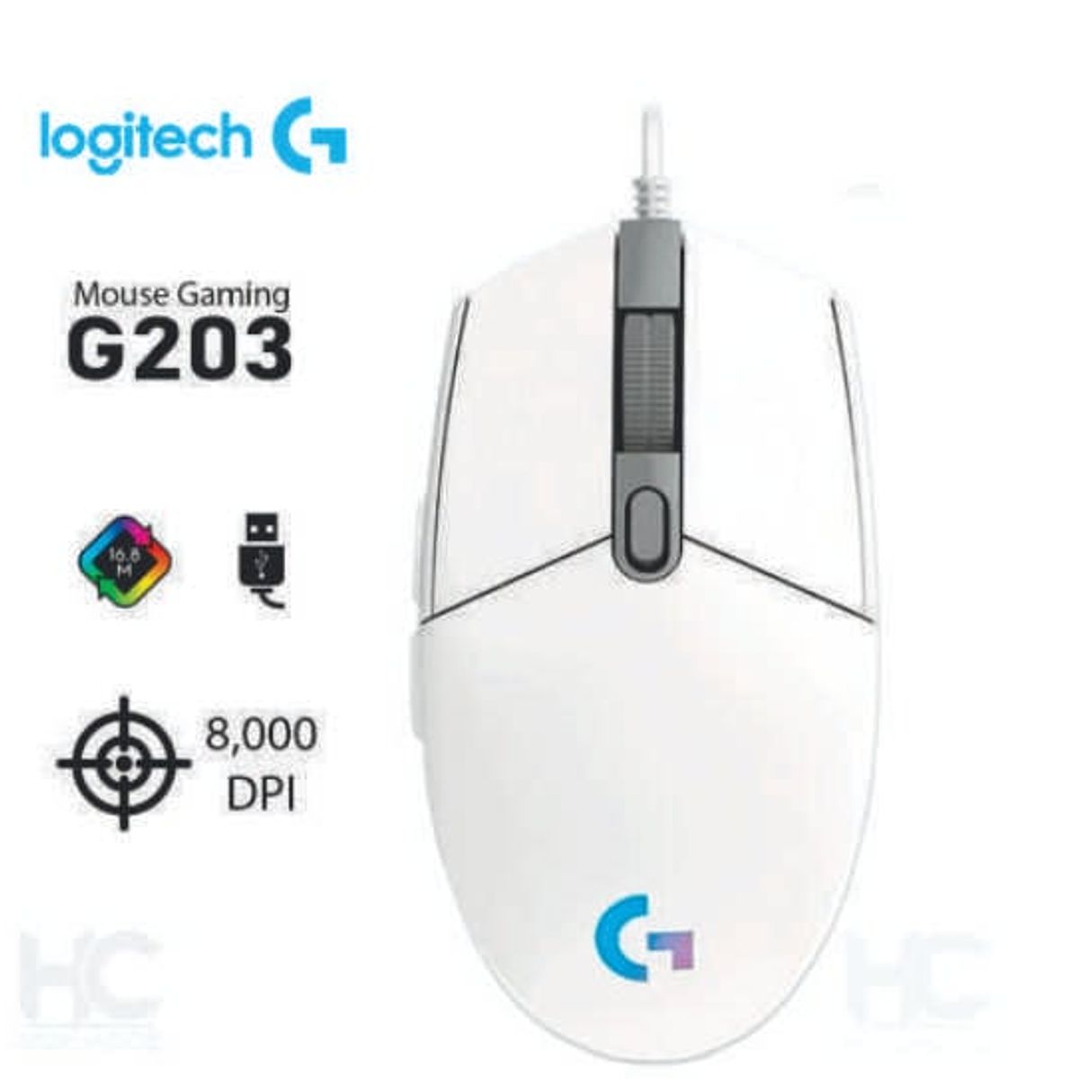 LOGITECH - MOUSE LOGITECH G203 WHITE RGB