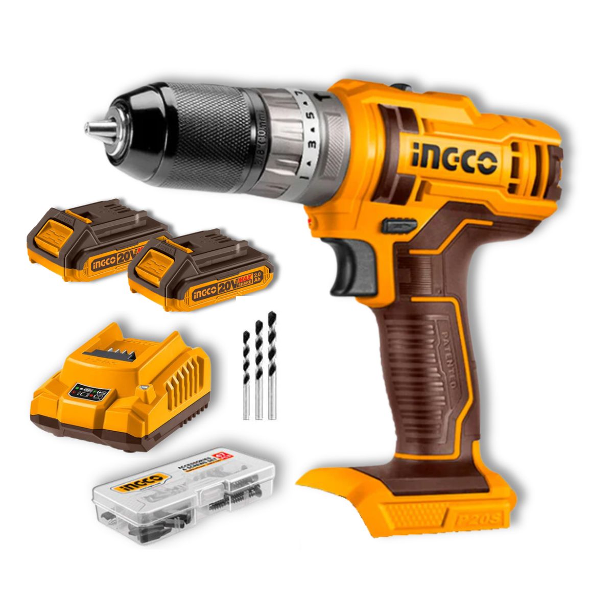 INGCO TOOLS - Taladro percutor + 2 baterias 2ah y cargador Ingco