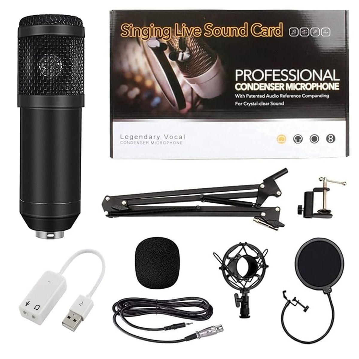 OEM - Kit Micrófono BM 800 Negro con Adaptador de audio USB para estudio