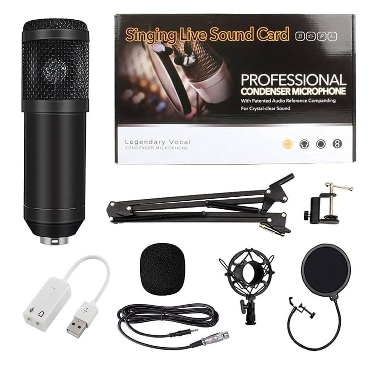OEM - Kit Micrófono BM 800 Negro con Adaptador de audio USB para estudio