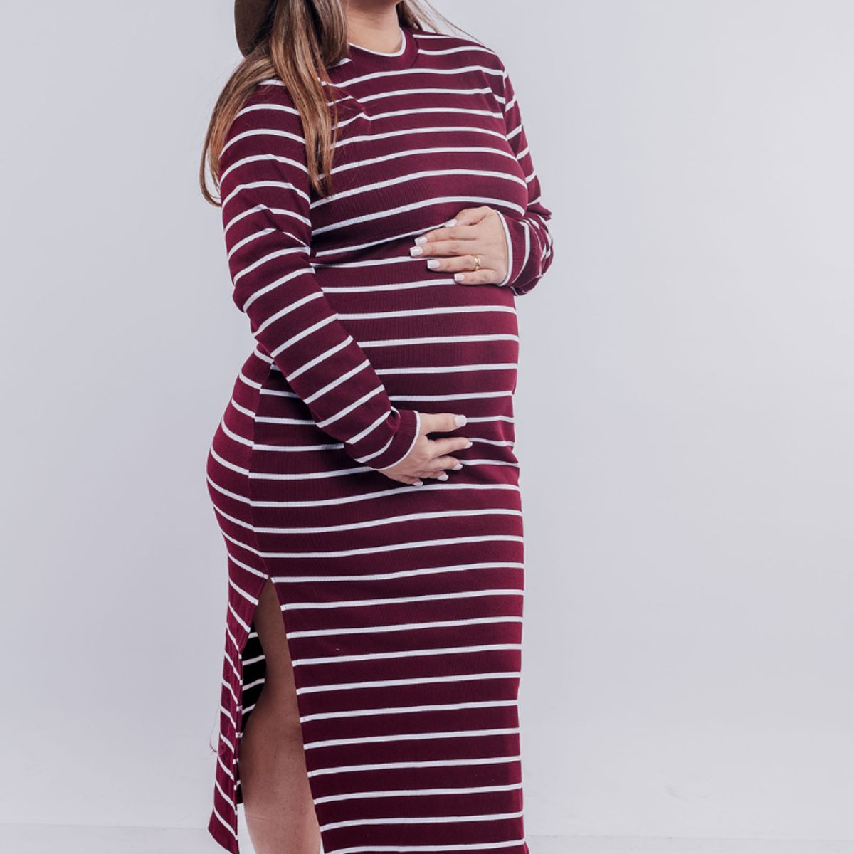 GENERICO - Vestido Maternal Valencia Sistema Lactancia RayadoGuinda