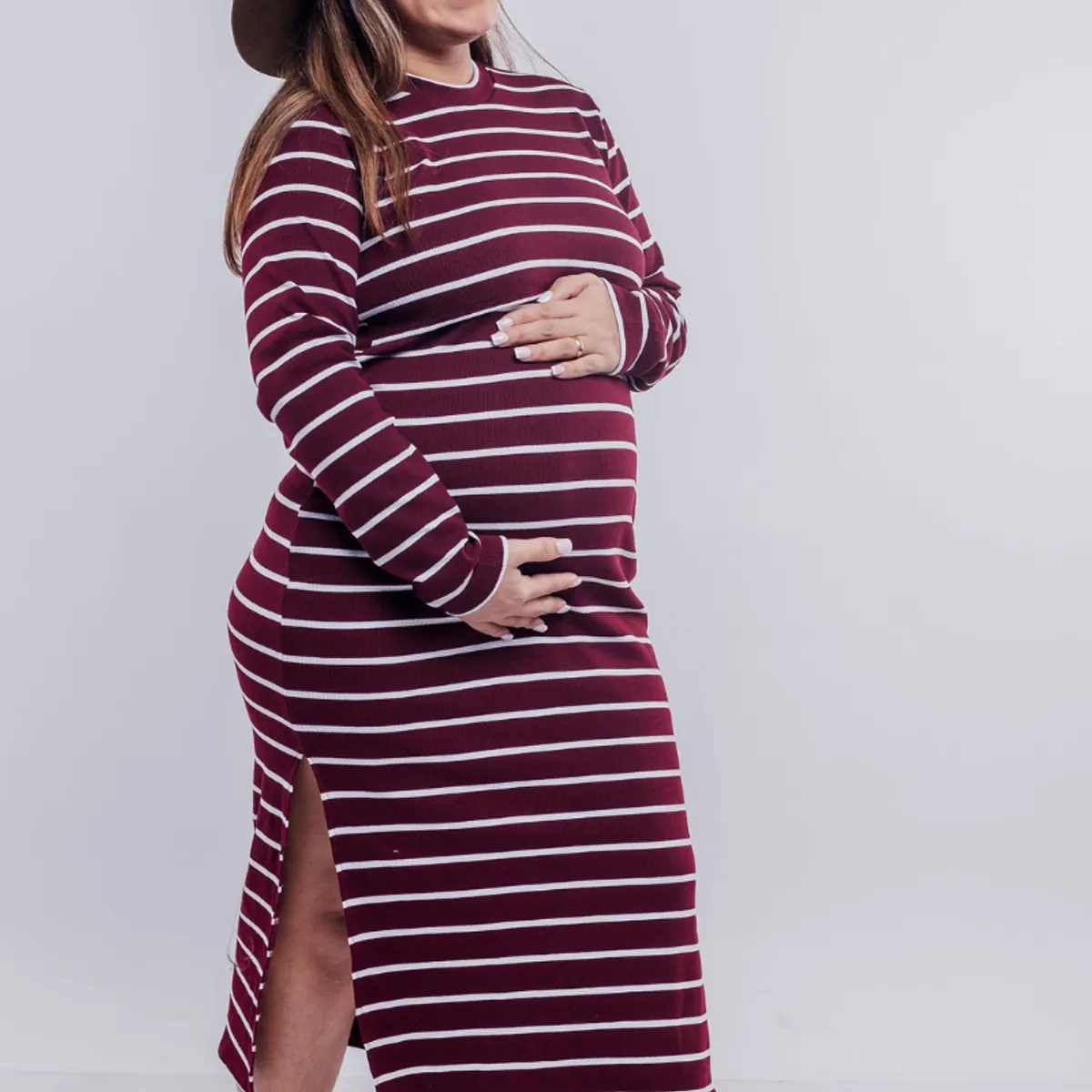 GENERICO - Vestido Maternal Valencia Sistema Lactancia RayadoGuinda