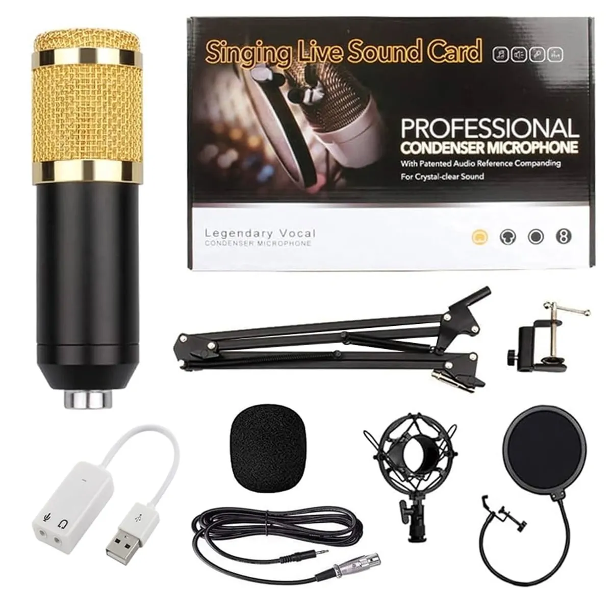 OEM - Kit Micrófono BM 800 Dorado con Adaptador de audio USB para estudio