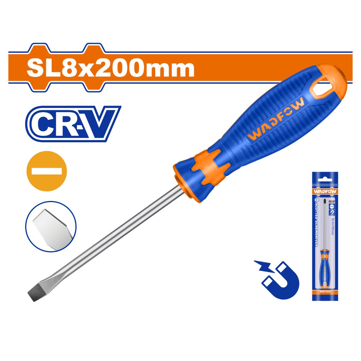 GENERICO - Destornillador plano 8 x 200mm Wadfow