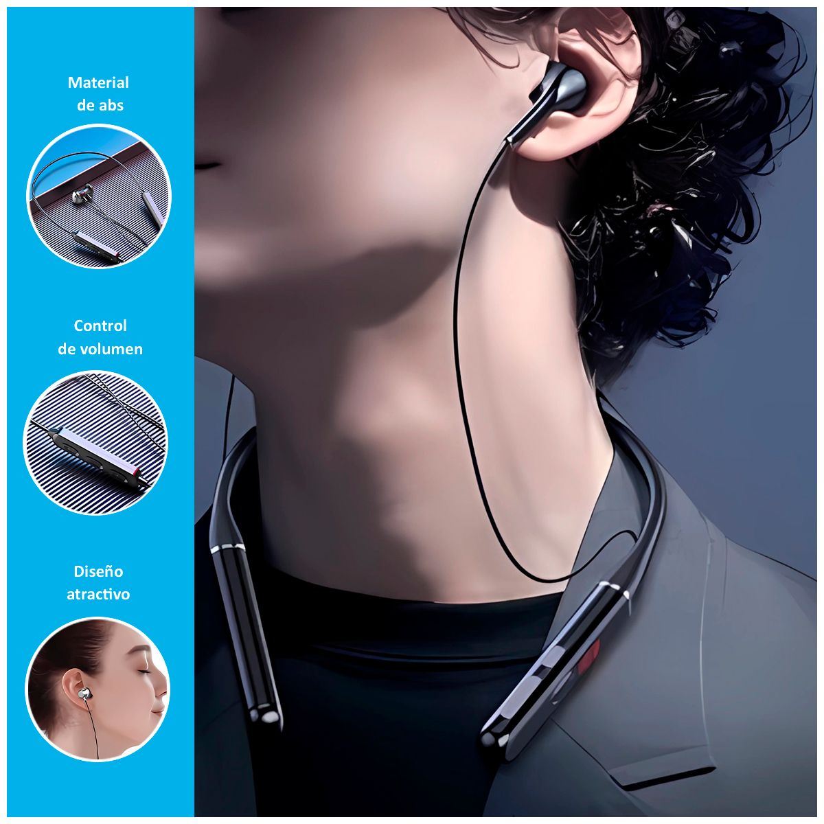 SASARU - Audífonos Bluetooth B1 con Sujetadores  Multicolor