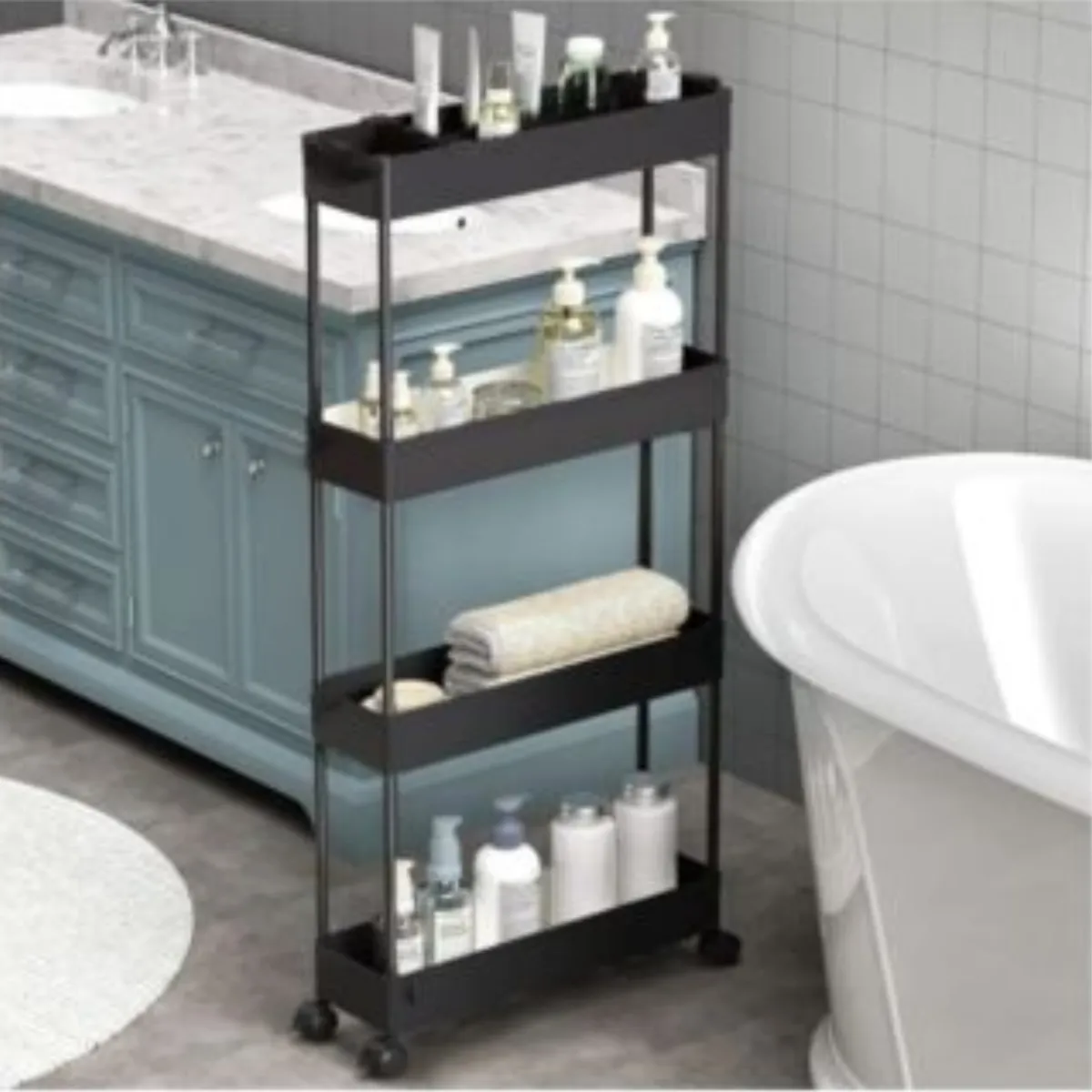 OEM - Estante Rack Baño Sala Multiusos de 4 Niveles - Negro