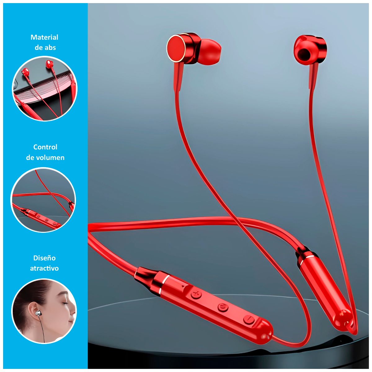 SASARU - Audífonos Bluetooth B10 con Sujetador  Rojo
