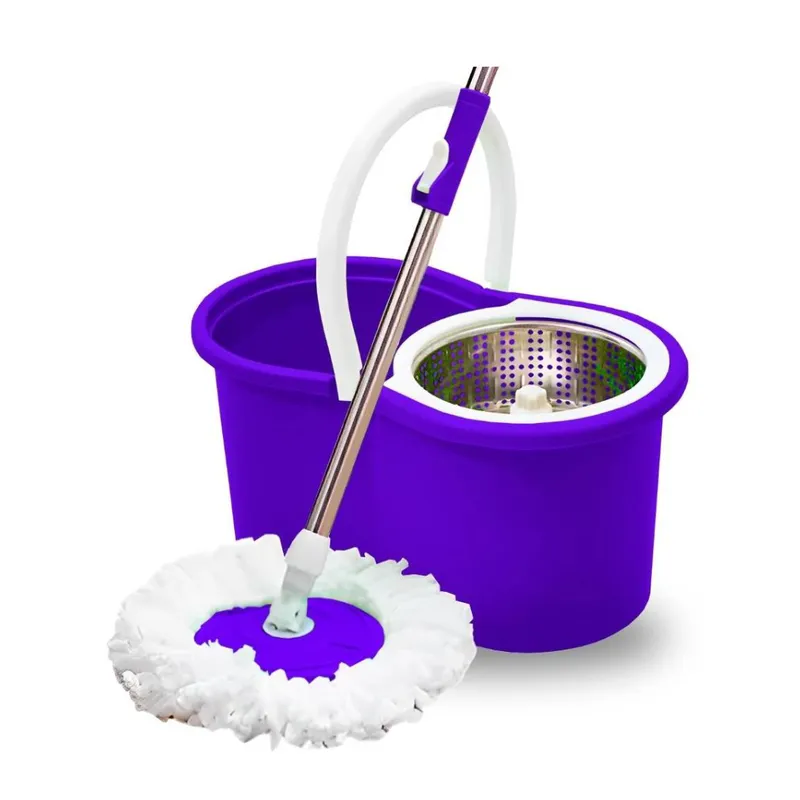 OEM - Trapeador Escurridor Giratorio Automático + 2 Mopas - Morado