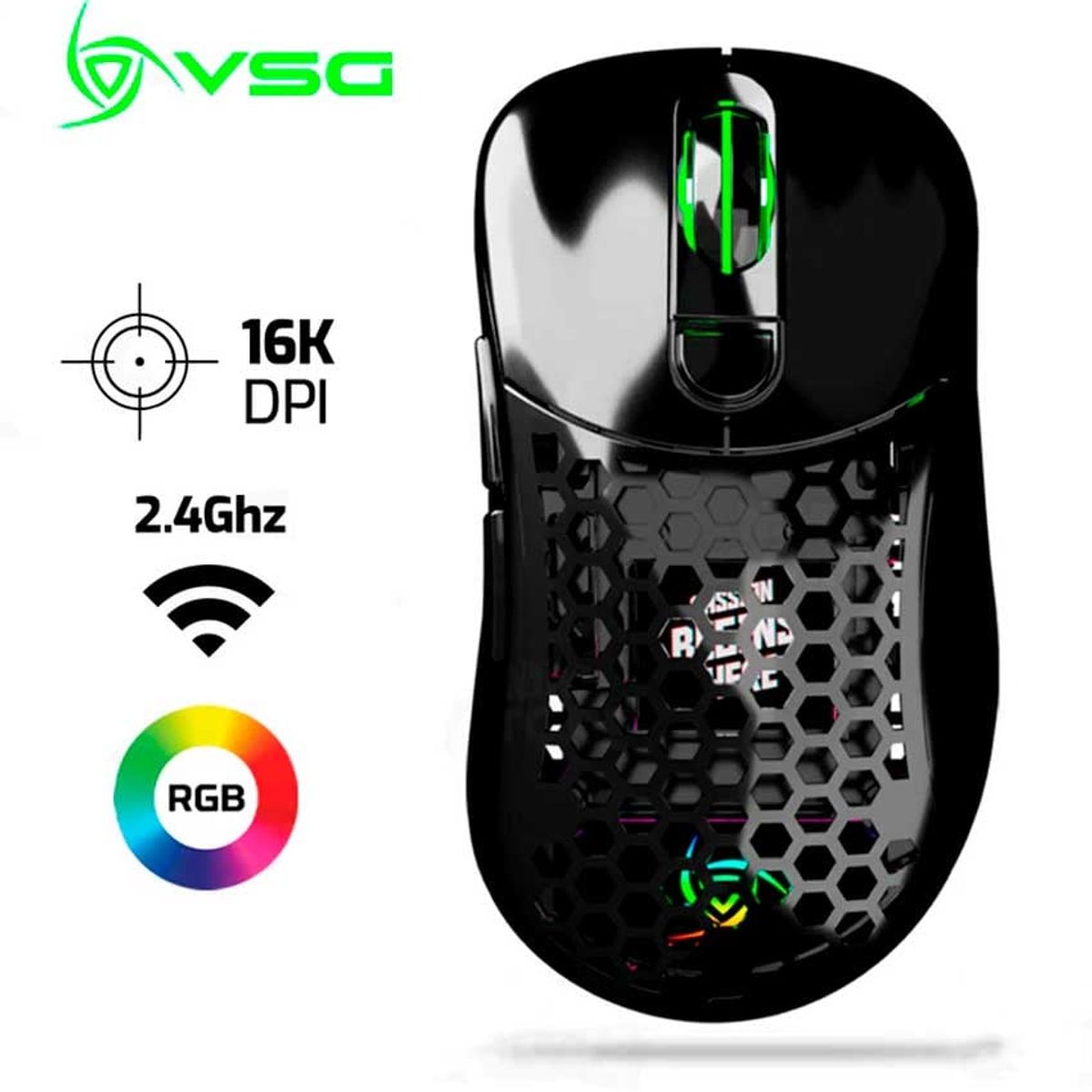 VSG - Mouse VSG Aquila Fly Brillante Inalambrico 16,000 Dpi Rgb Negro