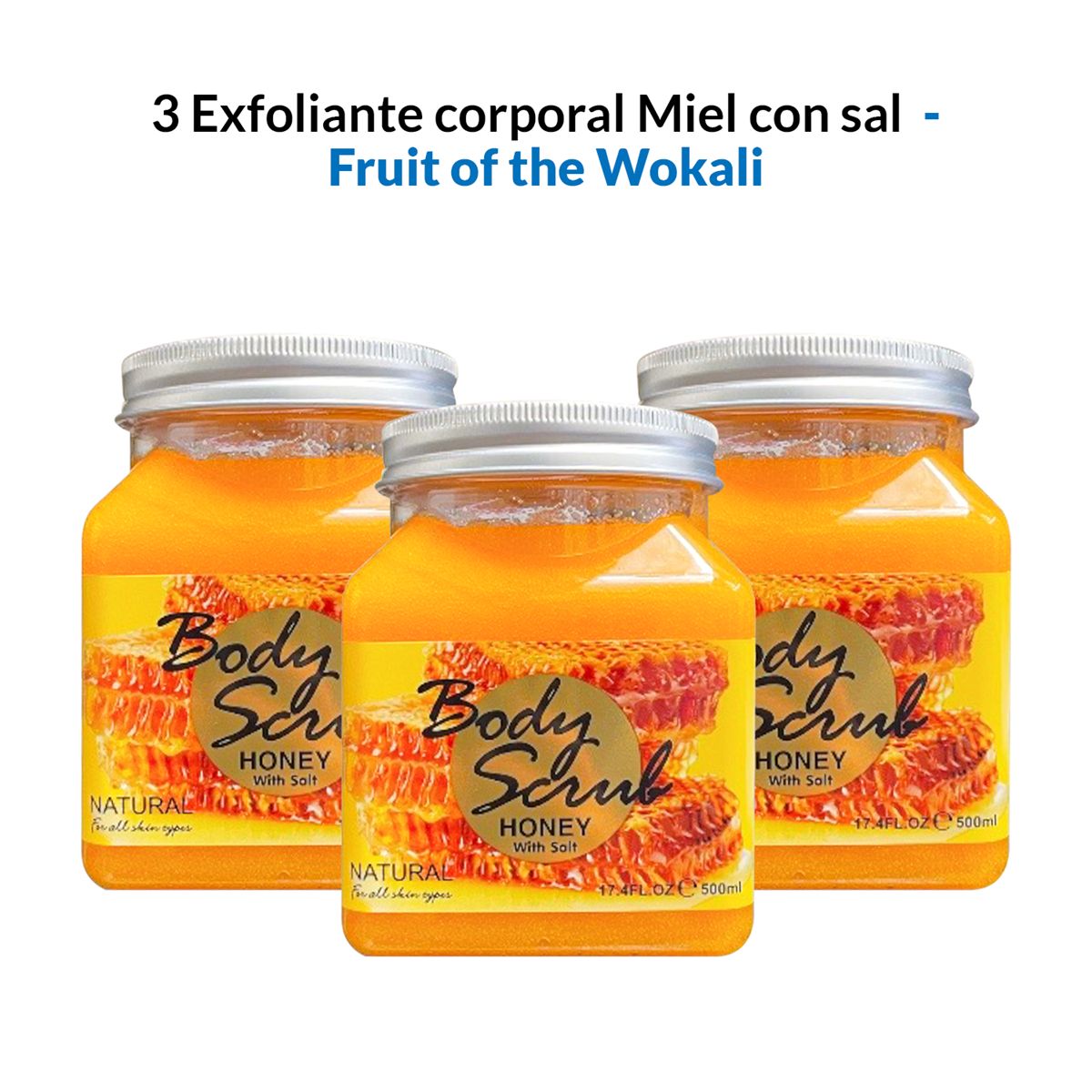 WOKALI - Exfoliante Corporal Miel Con Sal Wokali 500ml 3 Unidades