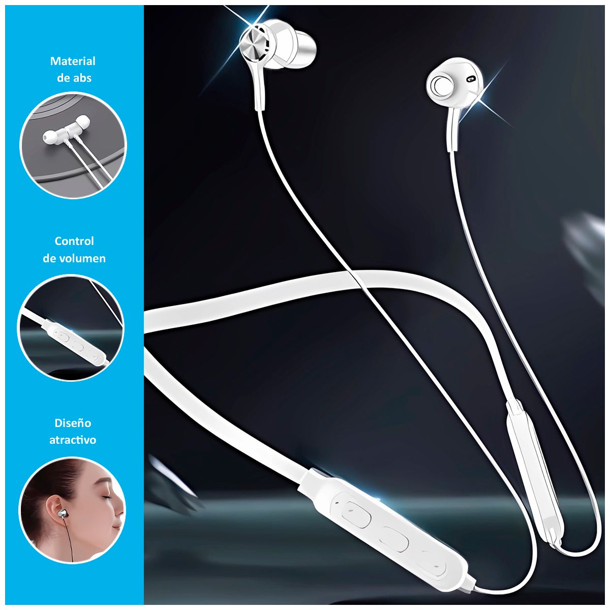 SASARU - Audífonos Bluetooth B16 con Sujetadores  Blanco