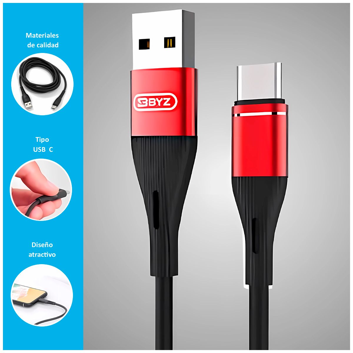 SASARU - Cable BC-015m con entrada USB-C de 12M  Negro