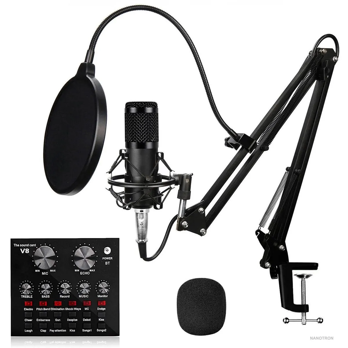 OEM - Kit Micrófono de estudio BM 800 Negro más interfaz de audio V8