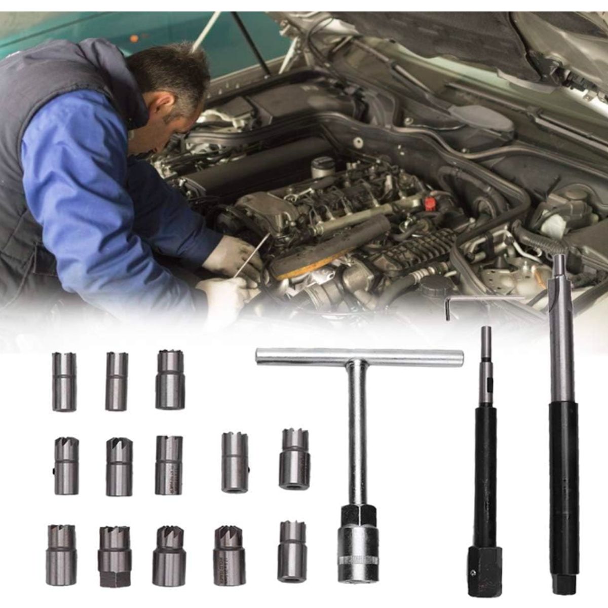 GENERICO - JUEGO DE RECTIFICADORES DE ASIENTO DE INYECTORES 17PCS