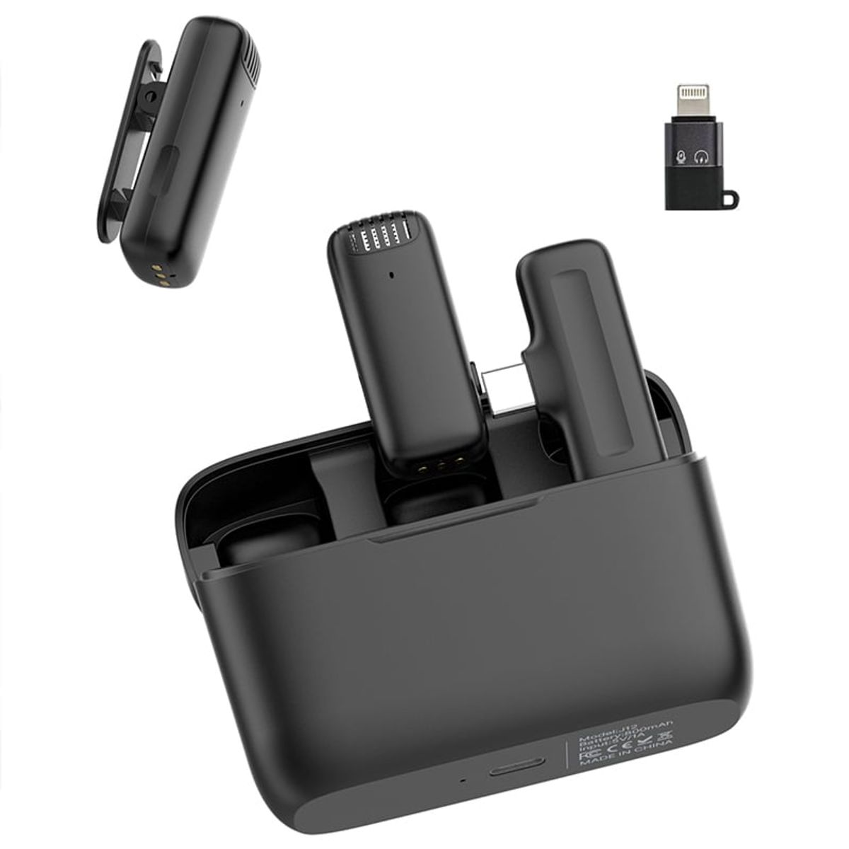 OEM - Micrófonos Inalámbricos 2 en 1 TipoC con Base de carga y Adaptador IOS