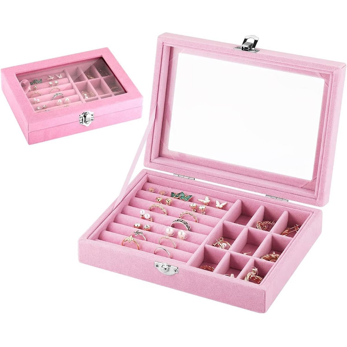 GENERICO - Joyero Cofre Organizador Portatil Multiusos Terciopelo 1 Piso