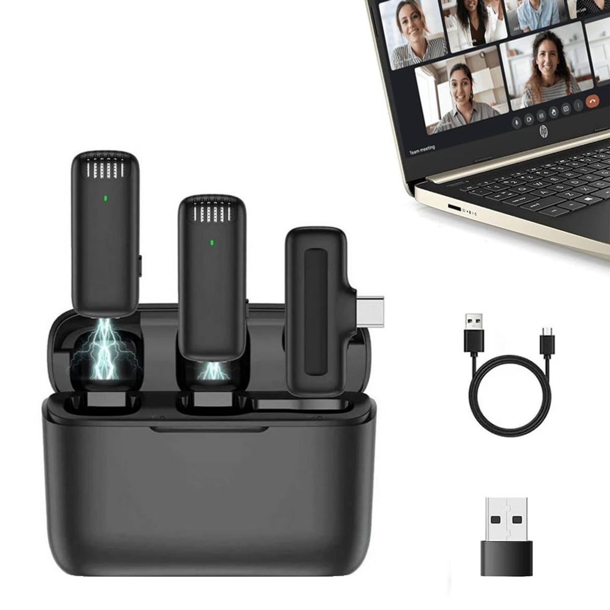 OEM - Micrófonos Inalámbricos 2 en 1 TipoC con Base de carga y Adaptador USB