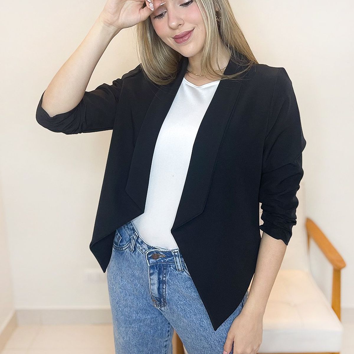 GENERICO - Blazer Manga 3/4 Paola Color Camello Estacion 108