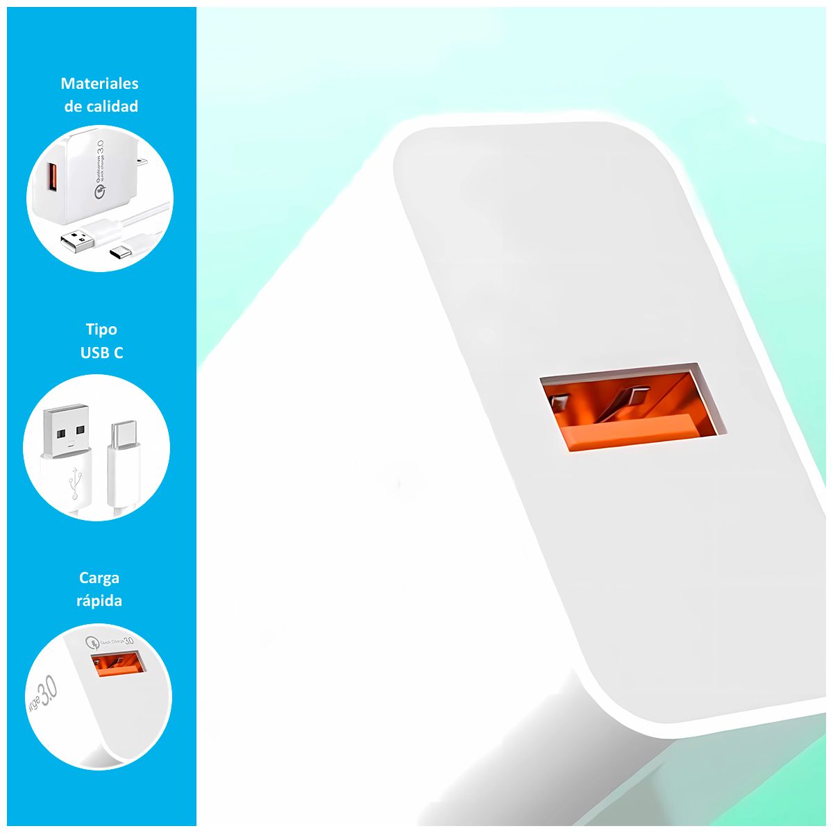 SASARU - Cargador de 18W + Cable de 1m con entrada USB-C