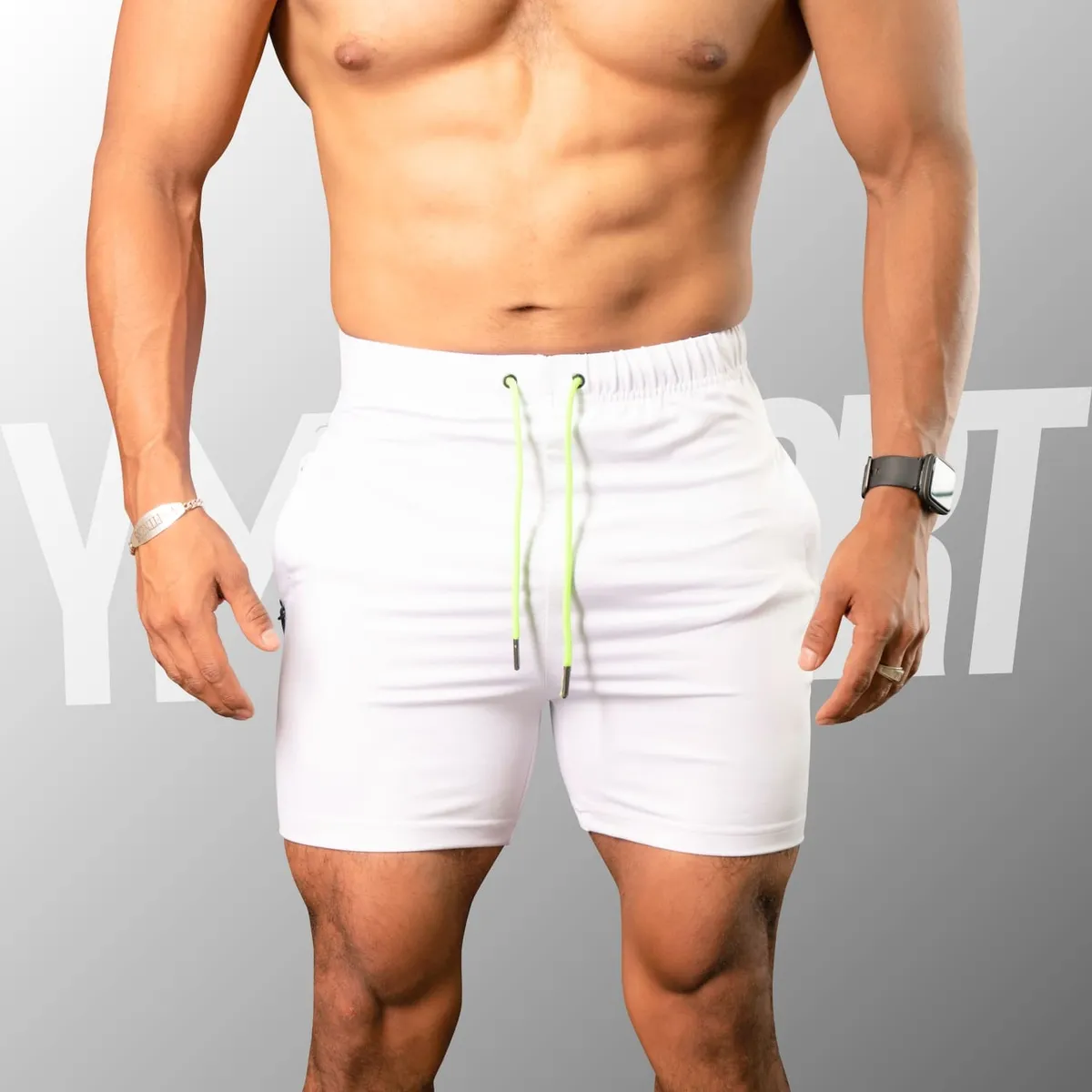 YML SPORT - Short GYM Hombre - Short Fitness Blanco - YML SPORT