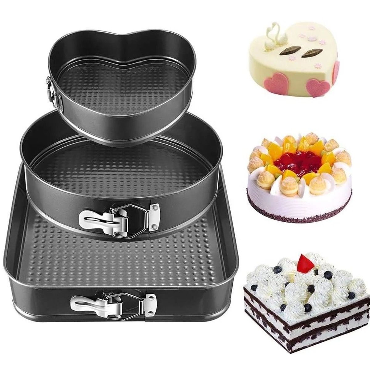 GENERICO - Set 3 Moldes Con Fondo Extraíble Para Hornear Antiadherente