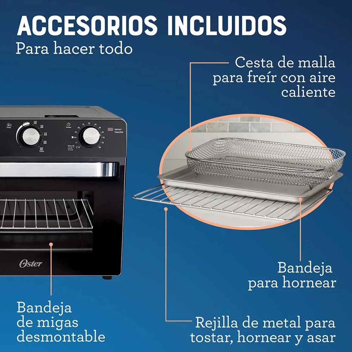 OSTER - Horno con Freidora de Aire Oster 22L TSSTTVMAF1NS Negro