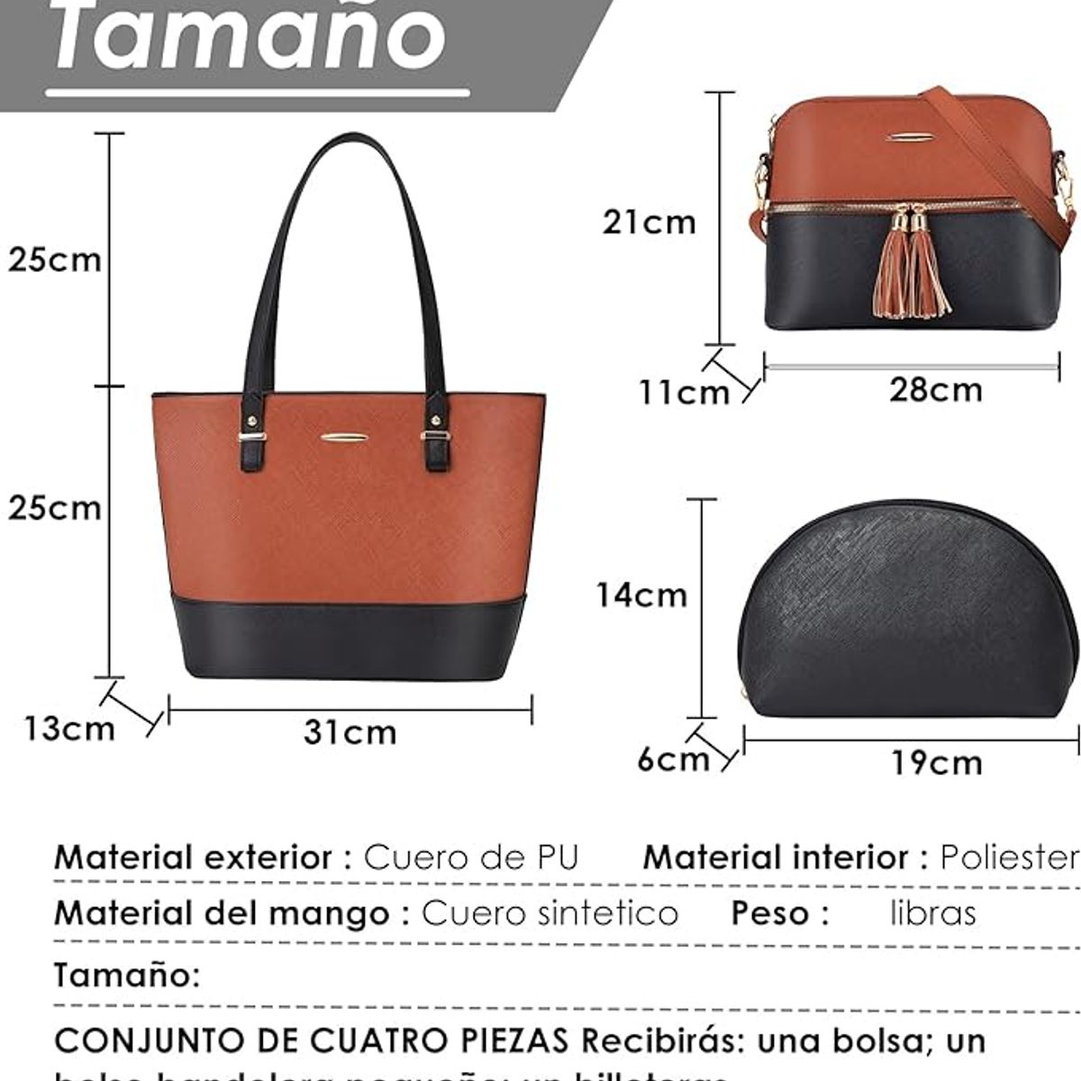 GENERICO - Juego de Carteras Bolsos Elegante 3 Piezas de Cuero PU Super Premium