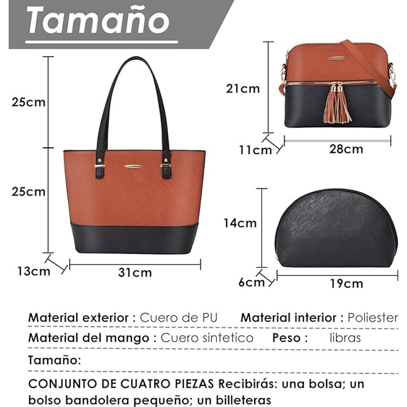 GENERICO - Juego de Carteras Bolsos Elegante 3 Piezas de Cuero PU Super Premium