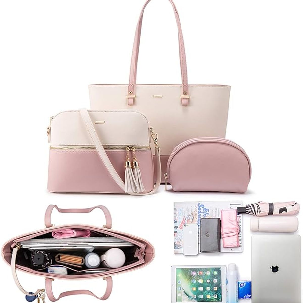 GENERICO - Juego de Carteras Bolsos Elegante 3 Piezas de Cuero PU Super Premium