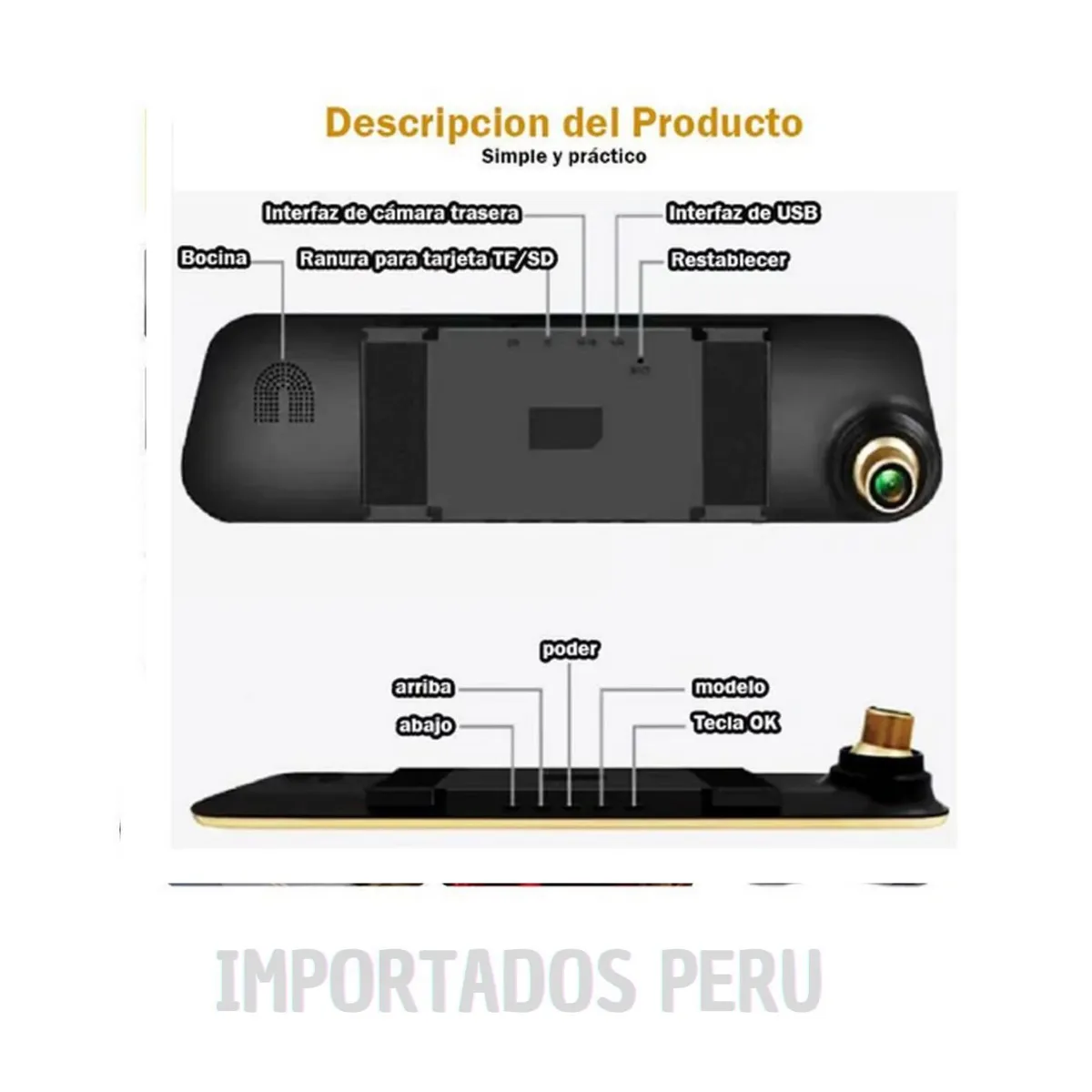 IMPORTADO MC - Espejo Retrovisor DVR Doble Camara Vision Nocturna