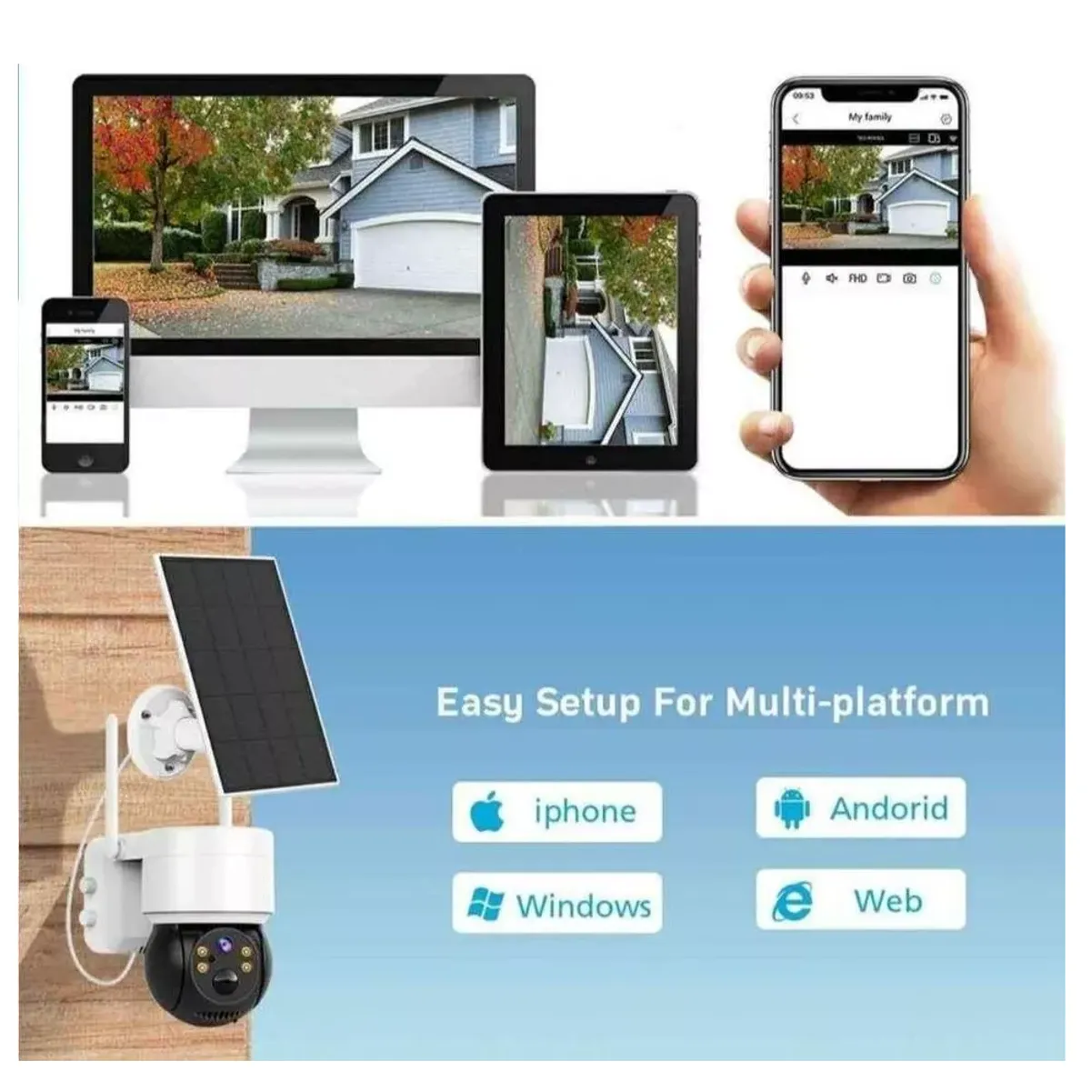 GENERICO - CAMARA PARA EXTERIORES CON PANEL SOLAR Vigilancia WIfi