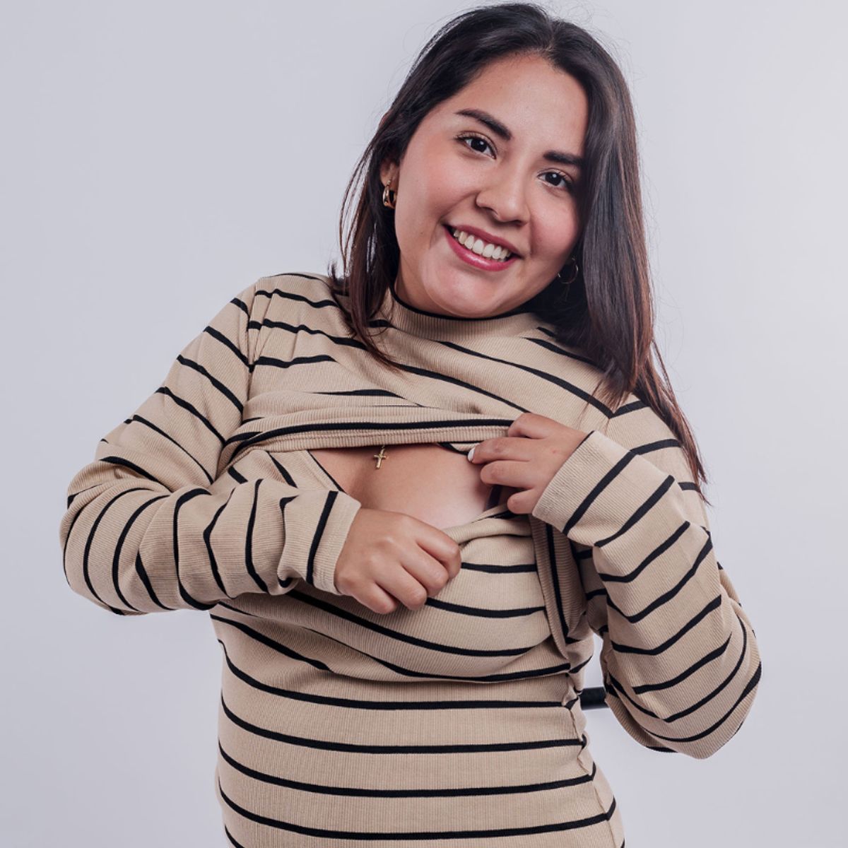 GENERICO - Vestido Maternal Valencia Sistema Lactancia RayadoMarron