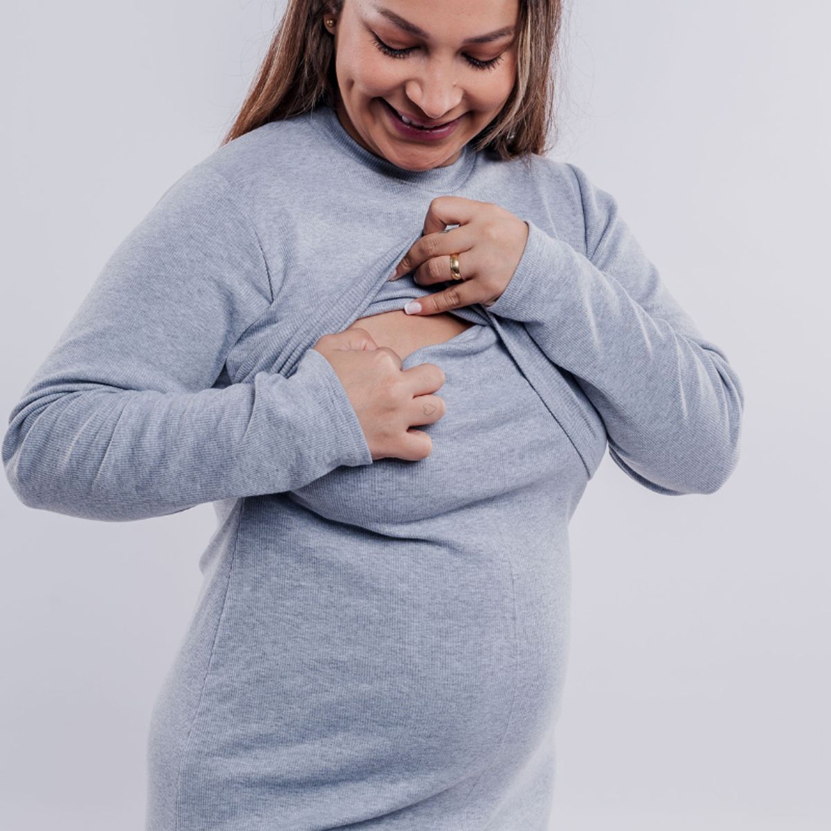 GENERICO - Vestido Maternal Valencia Sistema Lactancia Gris