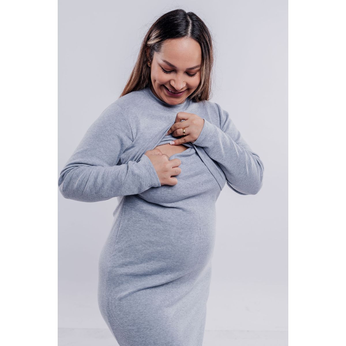 GENERICO - Vestido Maternal Valencia Sistema Lactancia Gris