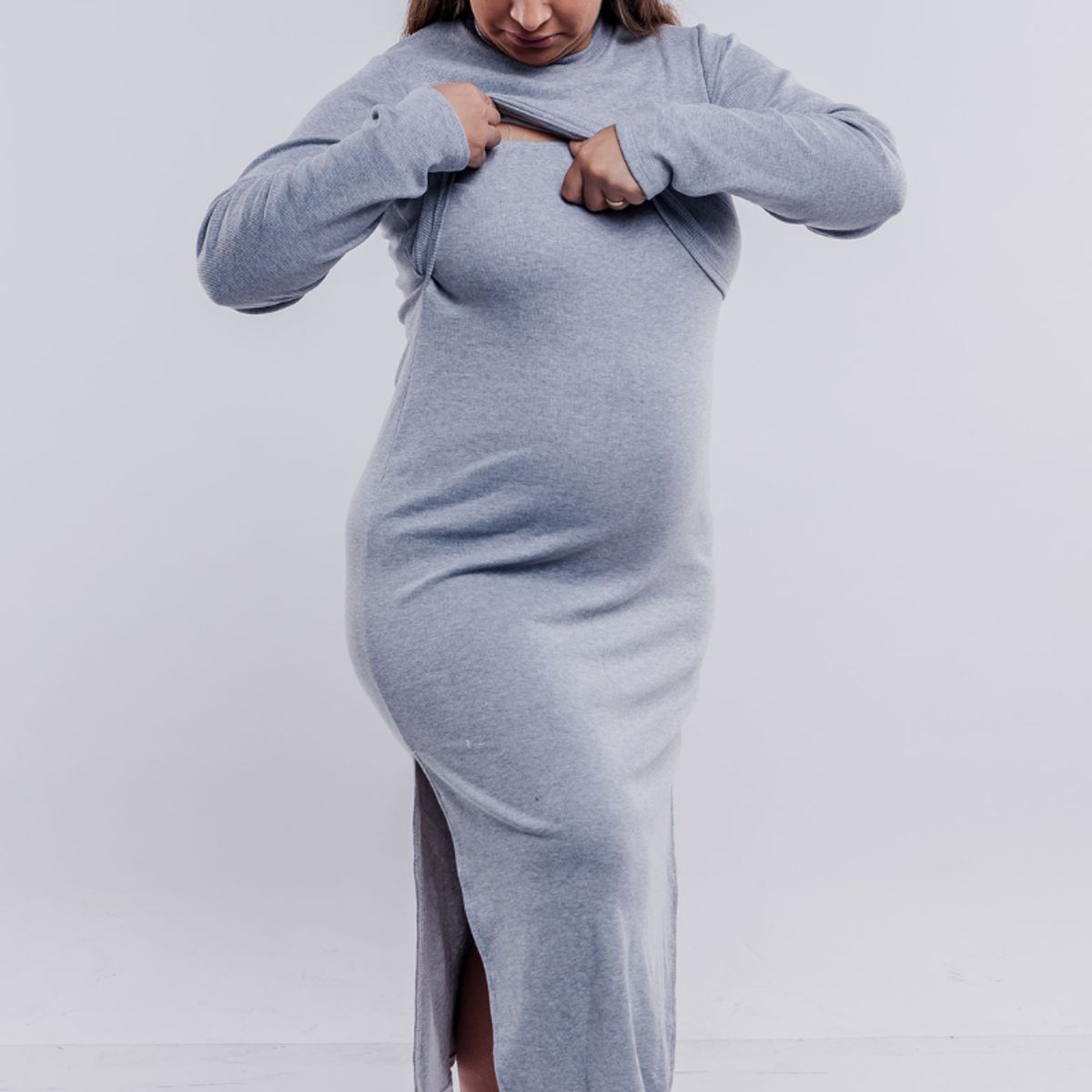 GENERICO - Vestido Maternal Valencia Sistema Lactancia Gris