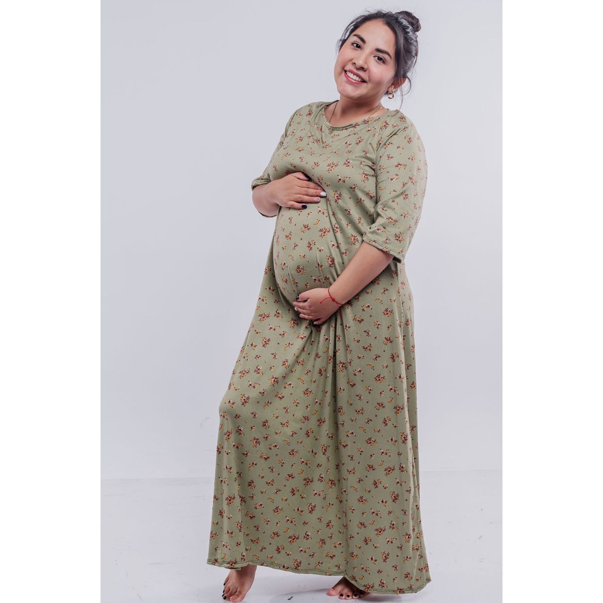 GENERICO - Vestido Maternal Venecia Lactancia FloreadoVerde