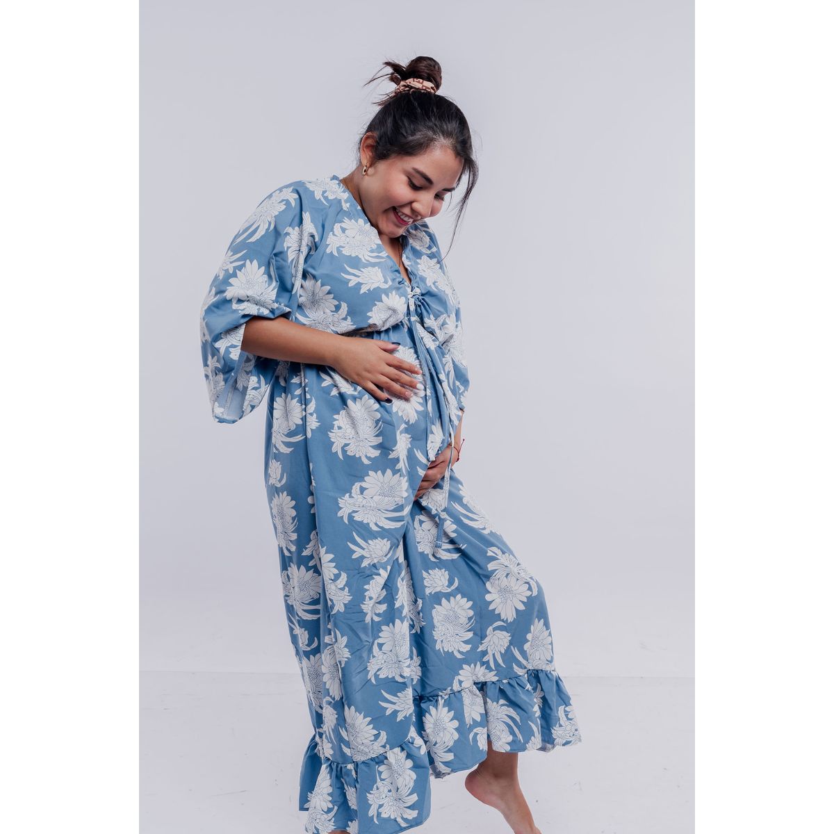 GENERICO - Vestido Maternal Victoria Lactancia FloreadoCeleste