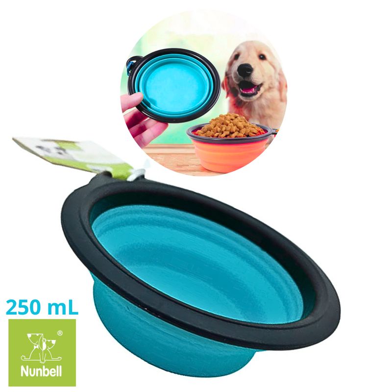 GENERICO - PLATO PORTATIL PLEGABLE MASCOTA NUNBEL-TURQUESA 250 ML