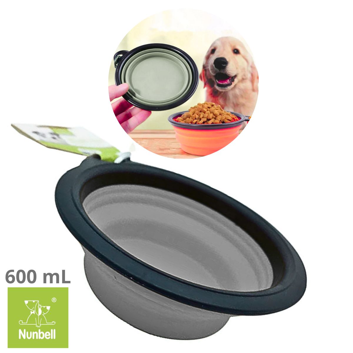 GENERICO - PLATO PORTATIL PLEGABLE MASCOTA NUNBEL-PLOMO 600 ML