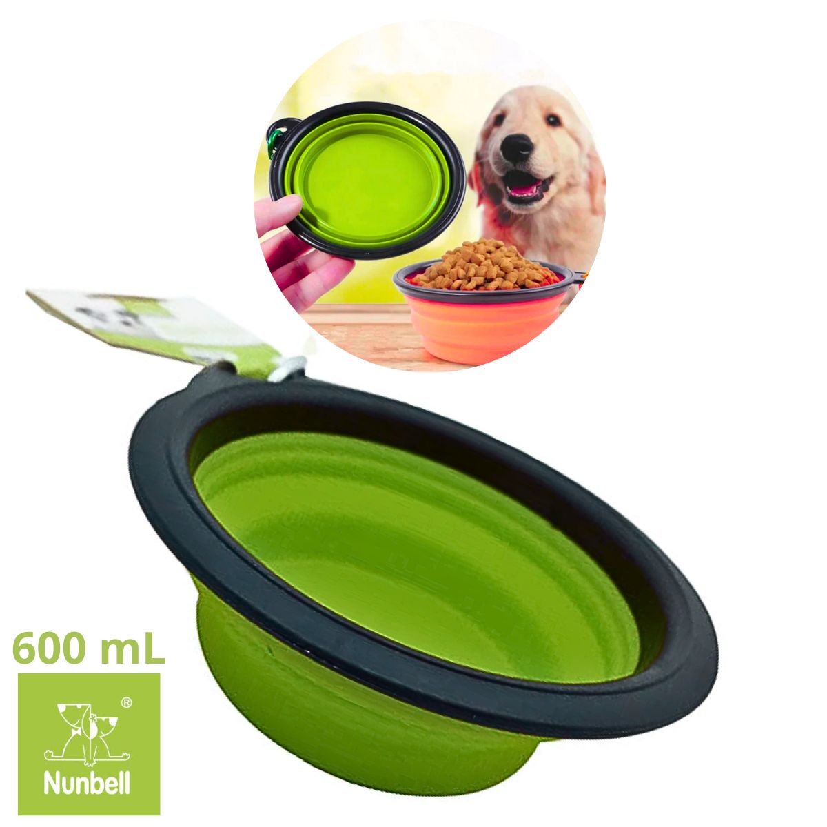 GENERICO - PLATO PORTATIL PLEGABLE MASCOTA NUNBEL-VERDE LIMON 600 ML