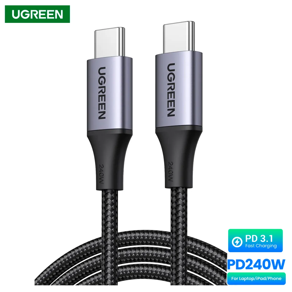 UGREEN - Cable Carga Rapida Tipo C 3.1 Ugreen 240w Nylon Pd 2metros