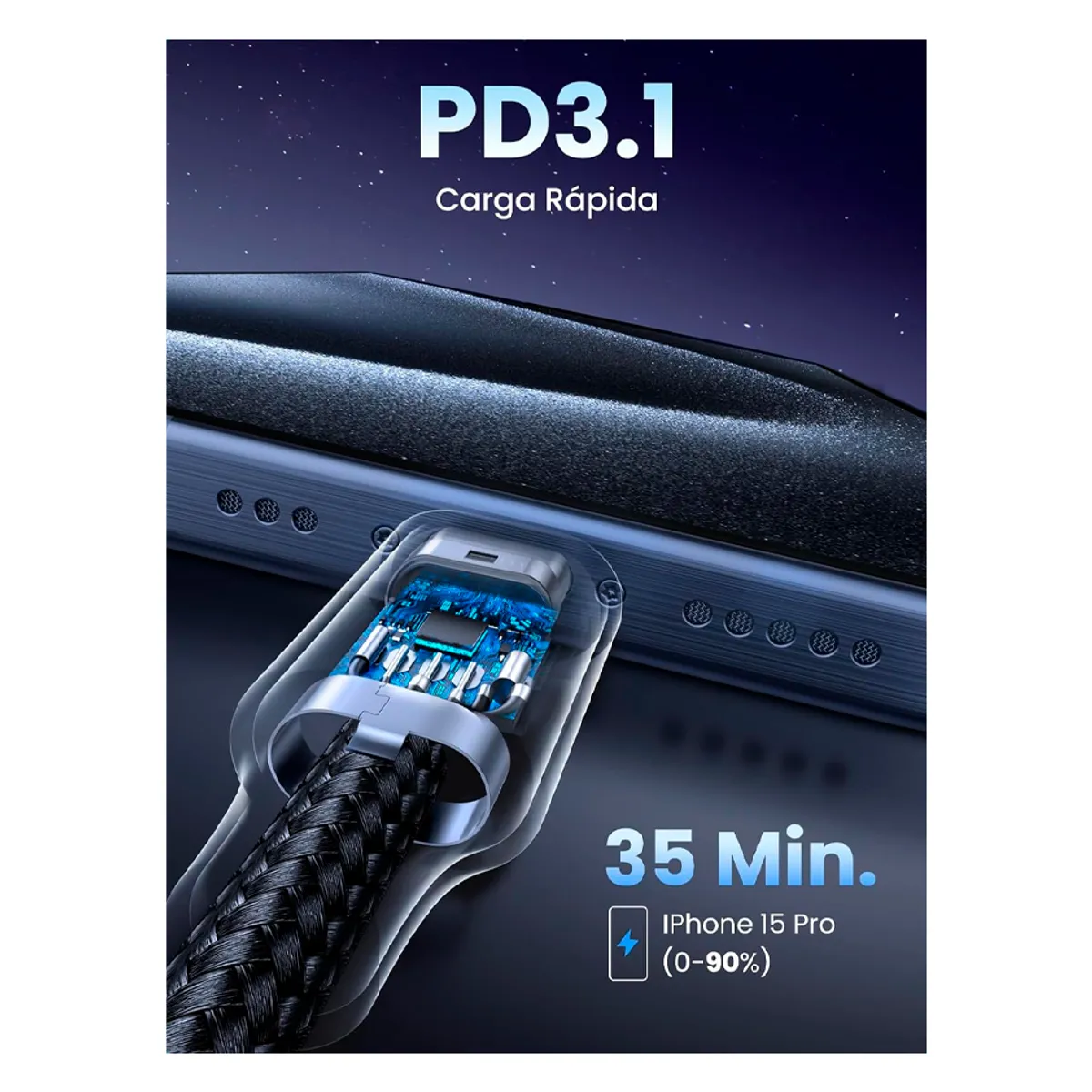 UGREEN - Cable Carga Rapida Tipo C 3.1 Ugreen 240w Nylon Pd 2metros