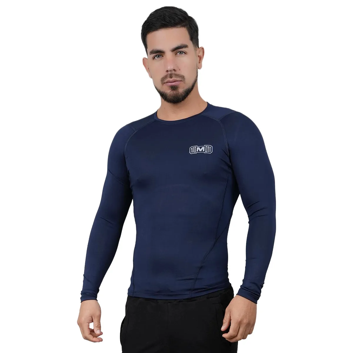 M MUSCLE MUSEUM - Polo Deportivo de Compresión Manga Larga Color Azul para Hombres